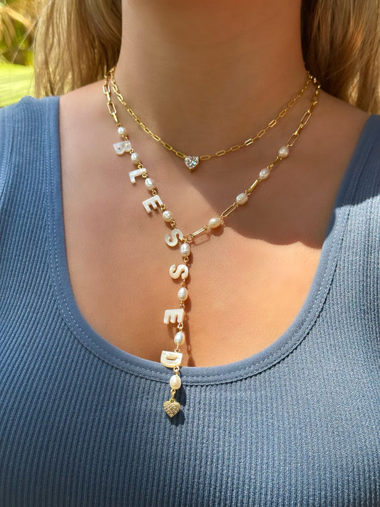 Personalized Pearls And Chain Lariat