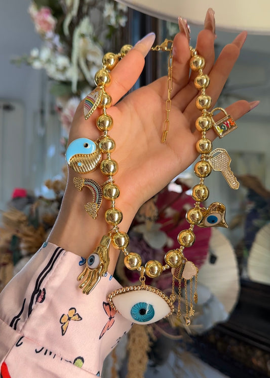 Lucky Charms Mega BLUE Eye Charm Necklace