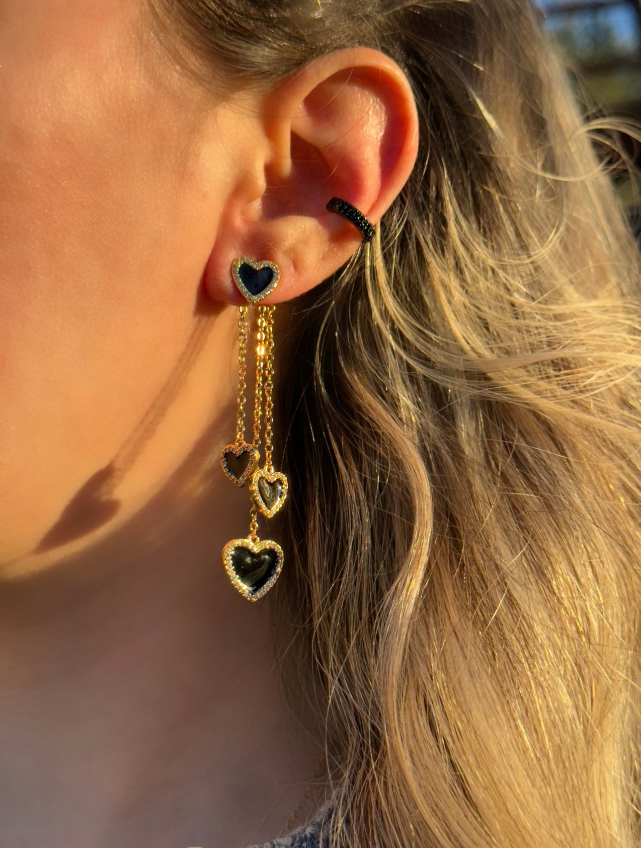 Black Hearts Earrings & Black Diamond Cuff