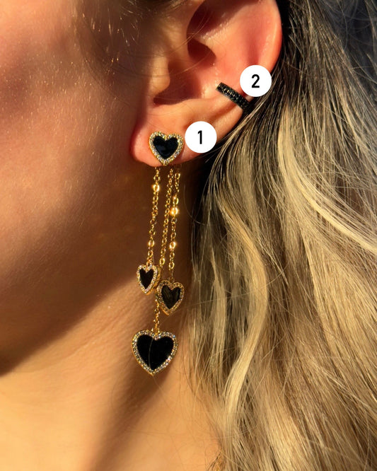 Black Hearts Earrings & Black Diamond Cuff