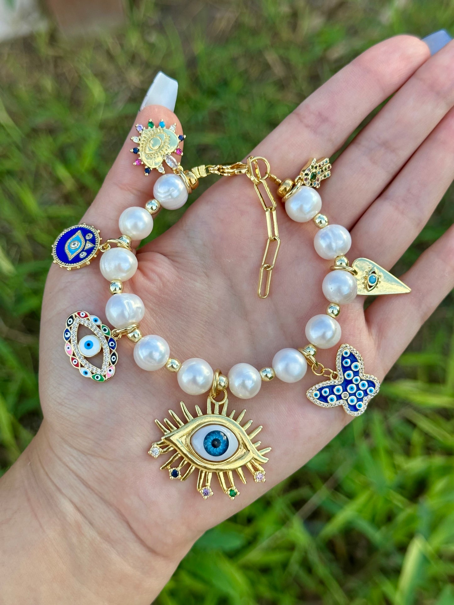 Pearls & Eyes Charm Bracelet✨🧿