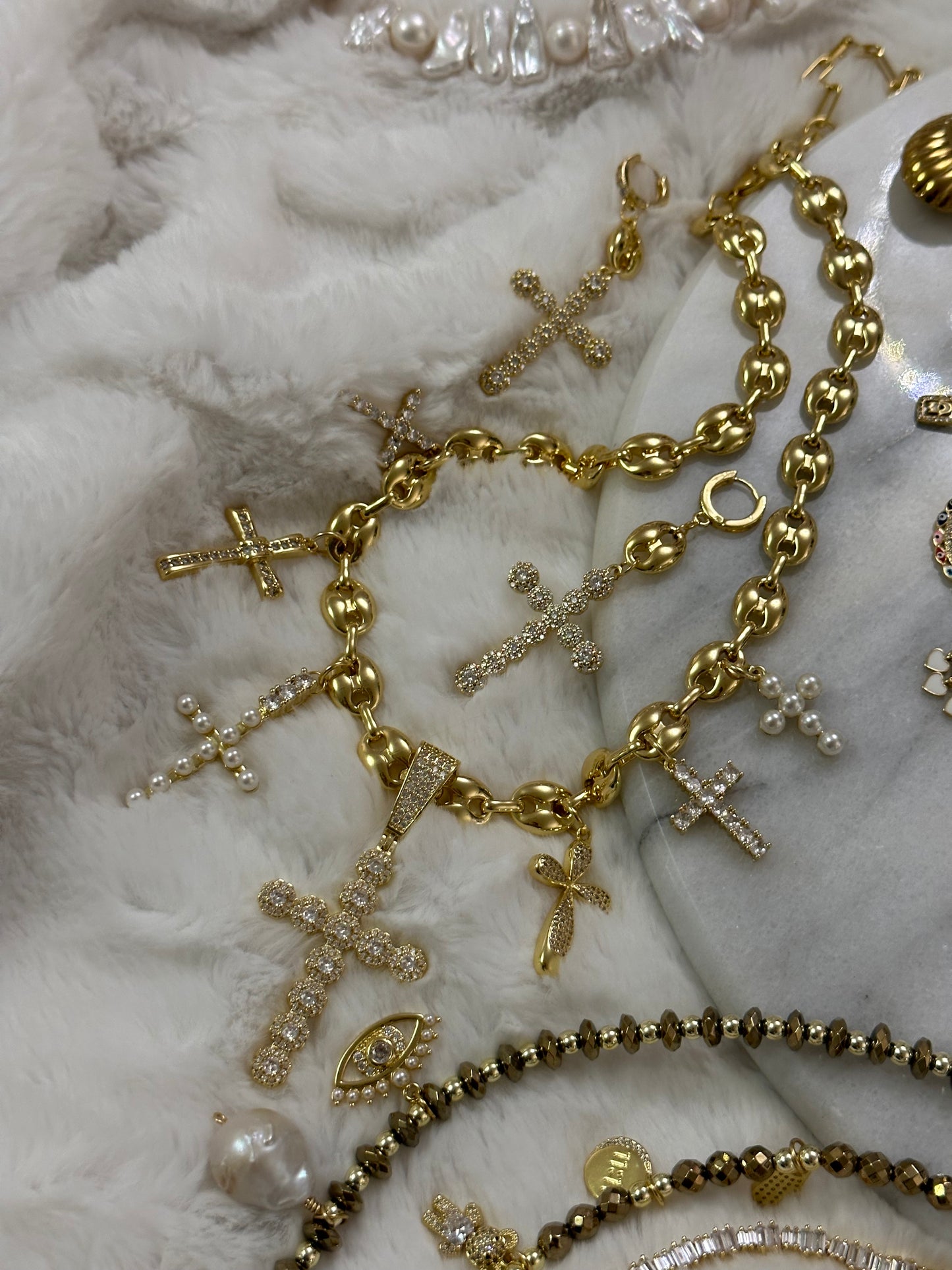 Chunky Chain Crosses Necklace & Earrings