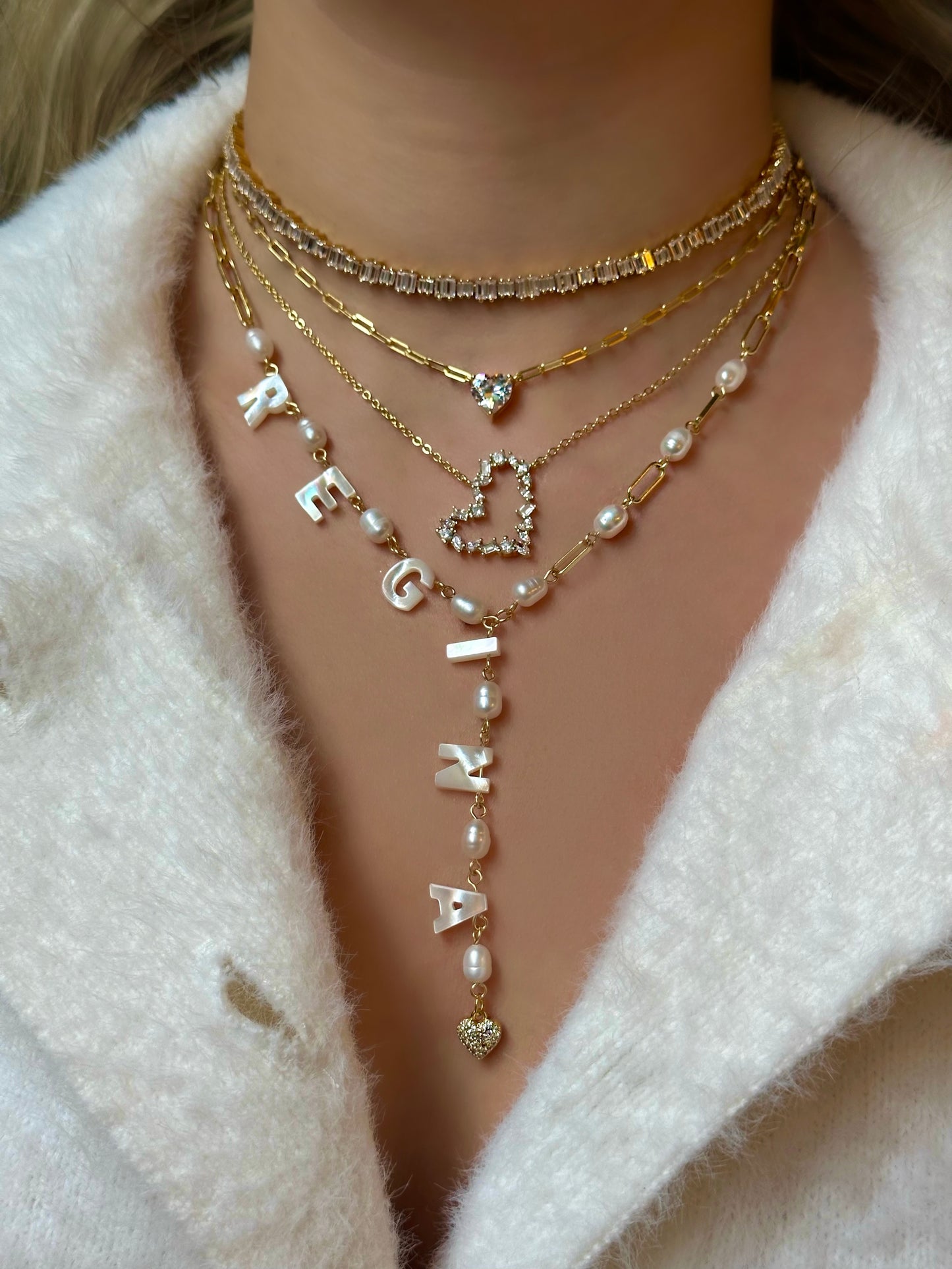 Personalized Pearls And Chain Lariat