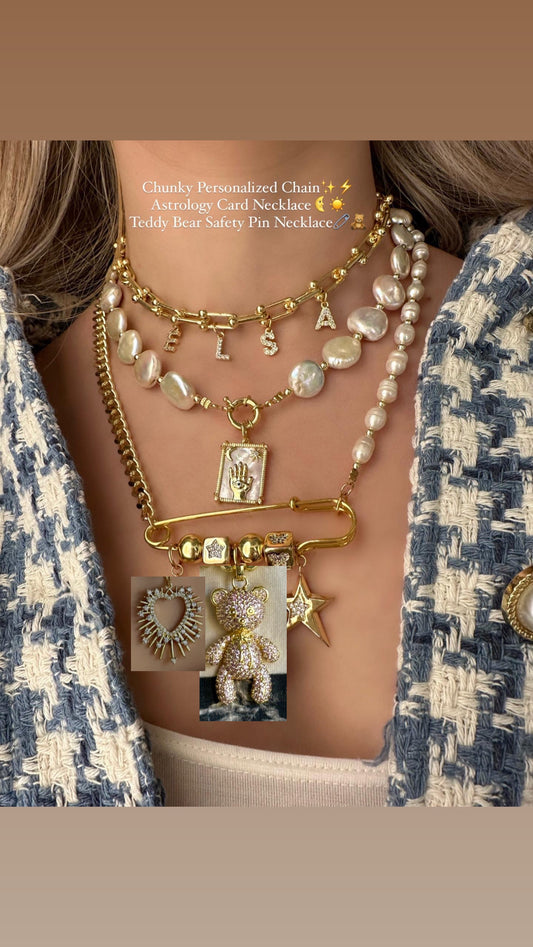 Safety Pin Sparkly Bear Necklace (1 Necklace)