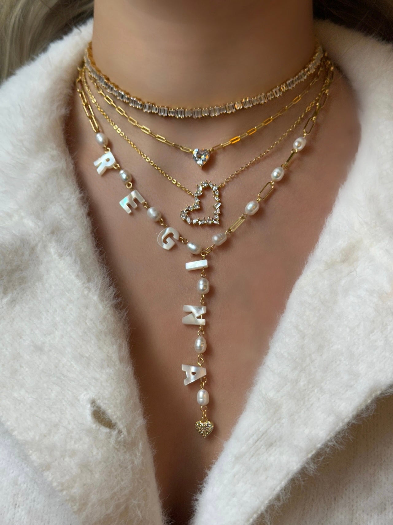 Personalized Pearls And Chain Lariat – IKIGAI JEWELRY by ivanna