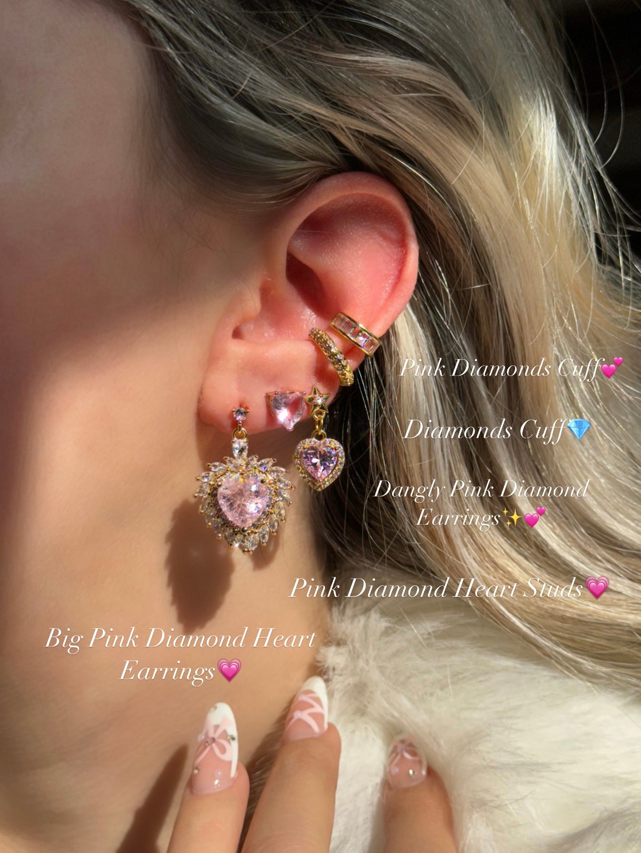 Pink Diamond Heart Earrings