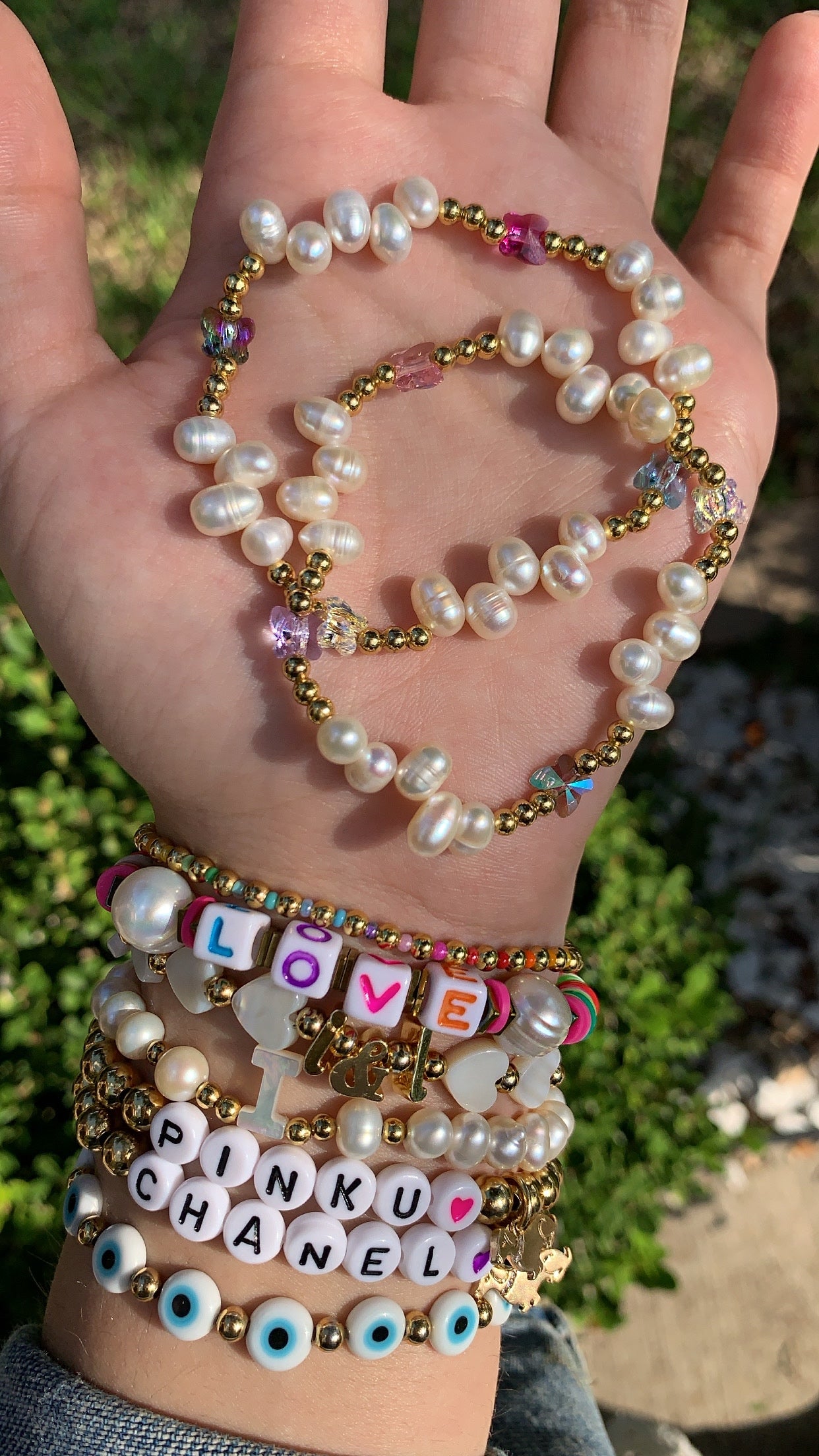 Crystal Butterflies & Pearls Bracelet