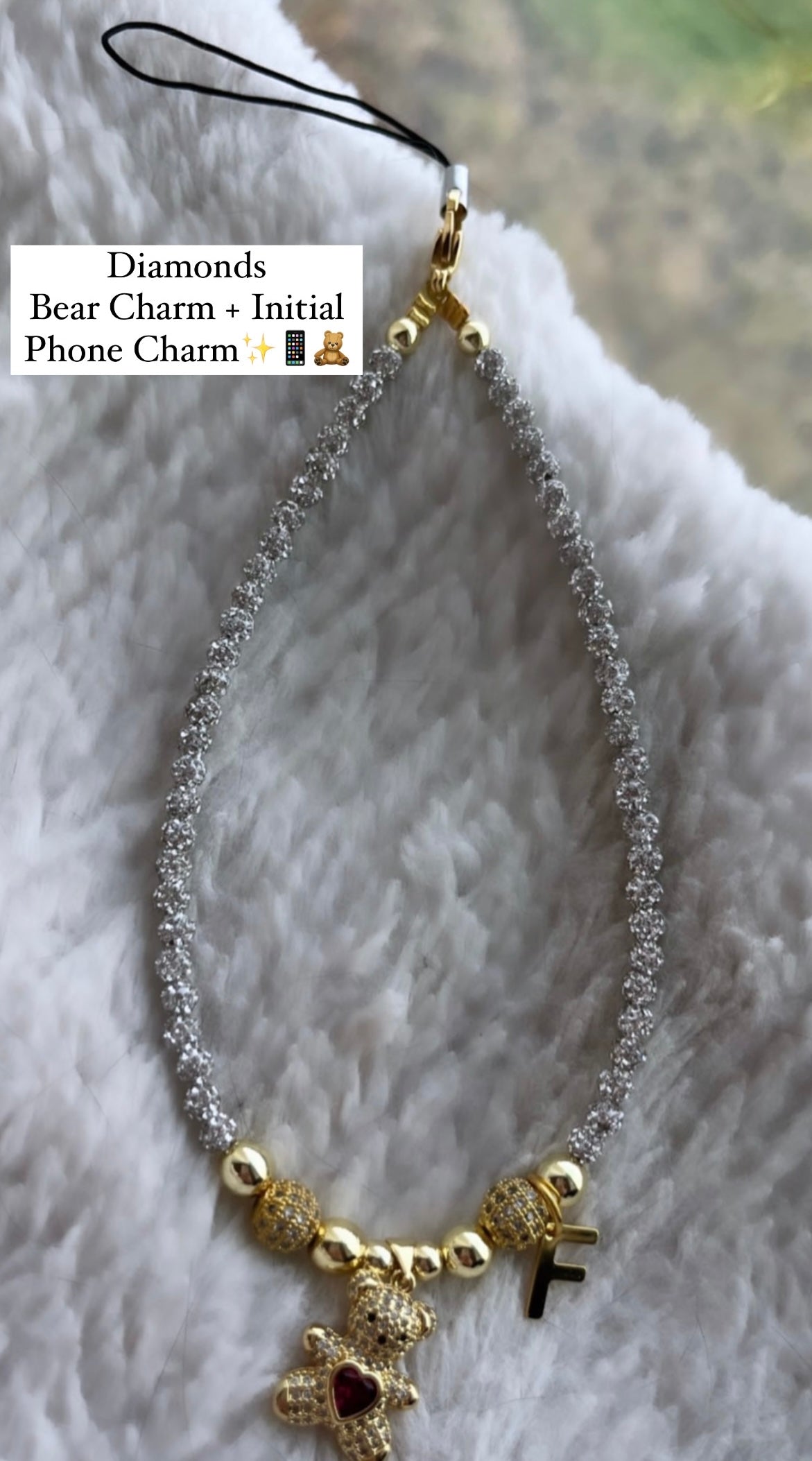 Diamonds Bear & Initial Phone Charm