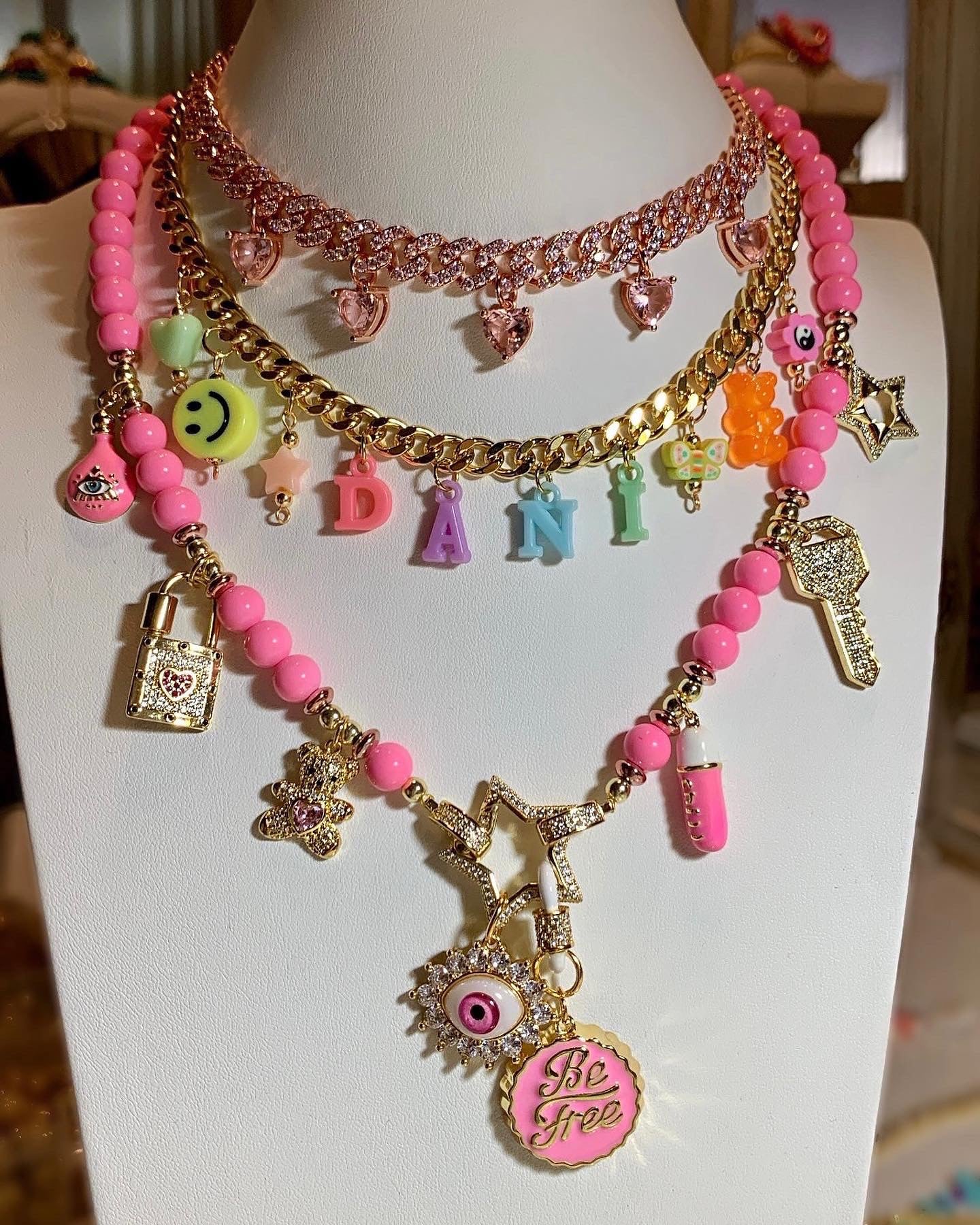 Pink Lucky Charms Necklace & Bracelet (Each Sold Separately)
