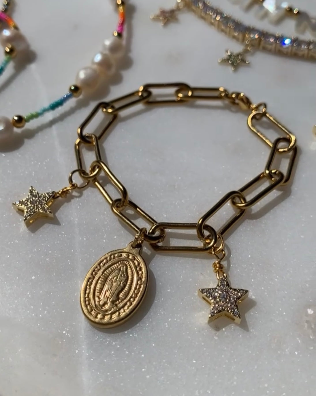 Virgin Mary & Stars Chunky Chain Bracelet