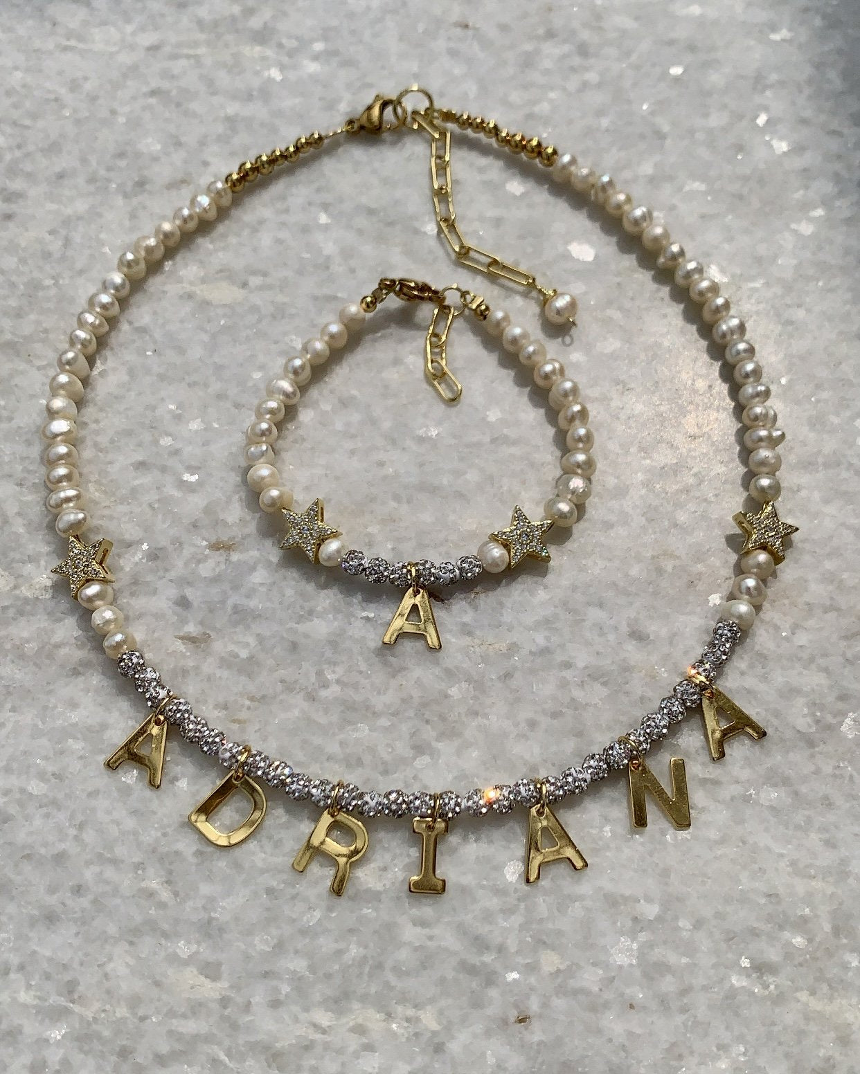 Diamonds Pearls & Stars Initial Bracelet
