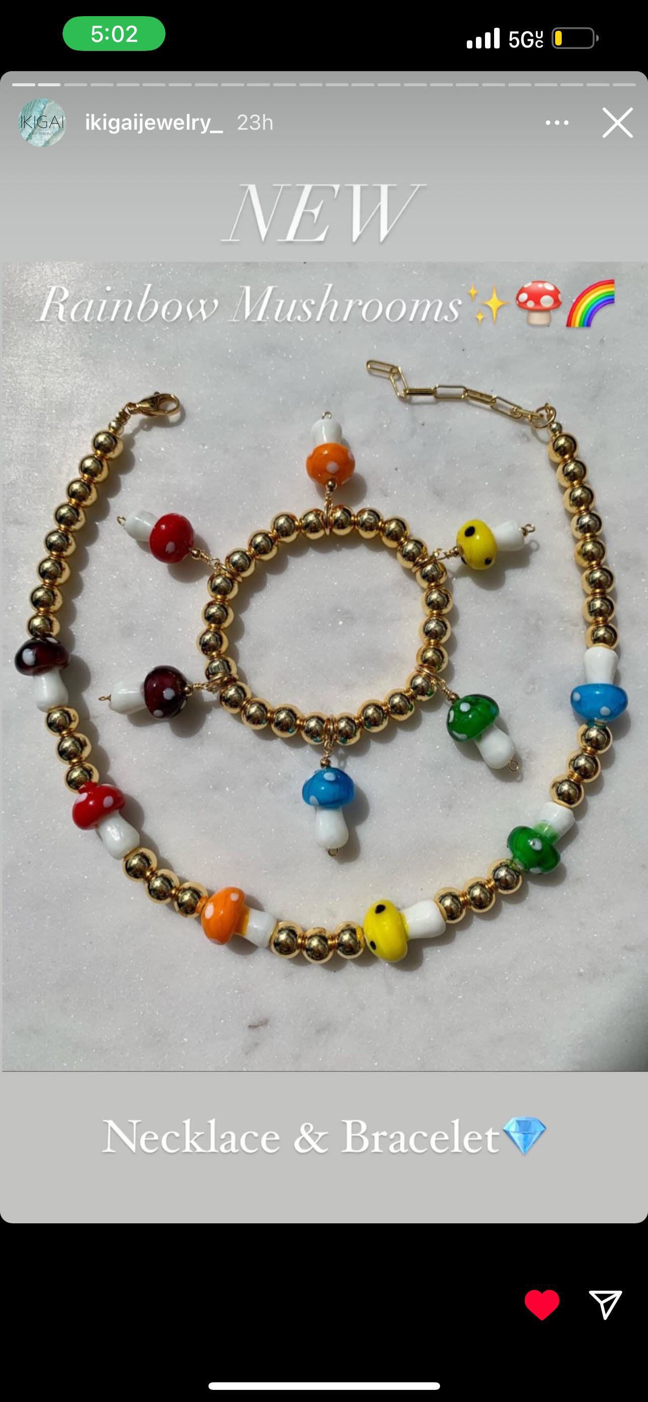 Rainbow Mushrooms Necklace & Bracelet (Sold Separately)