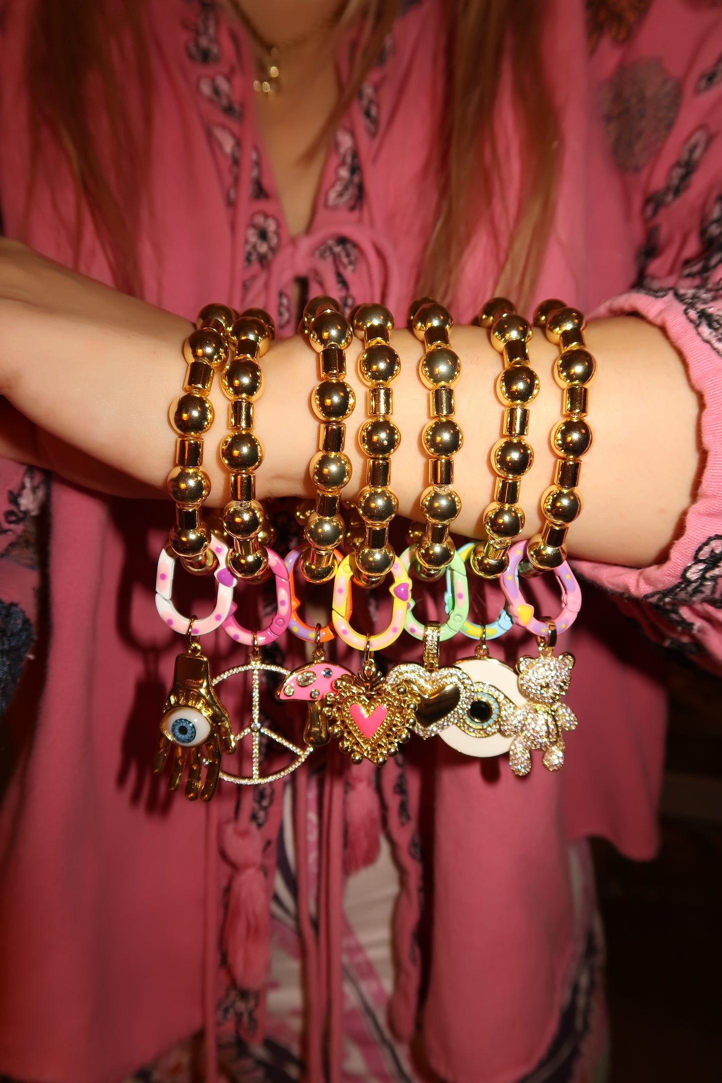 Gold Beaded Lock Charm Bracelets