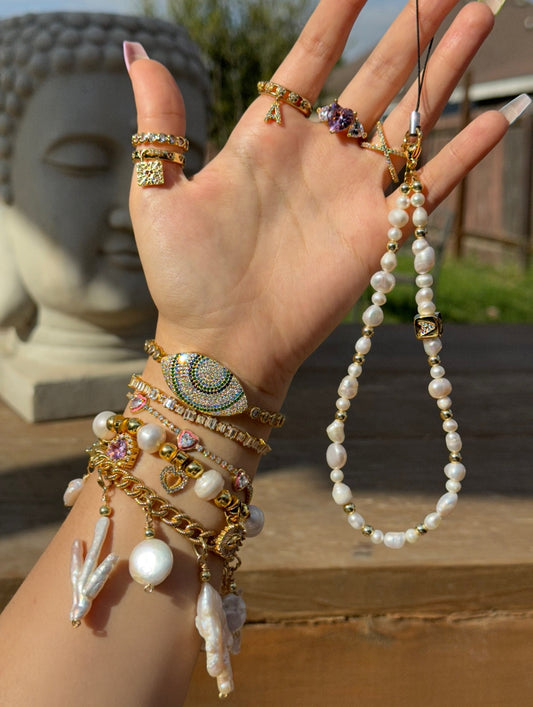 Pearls Block Initial Phone Charm