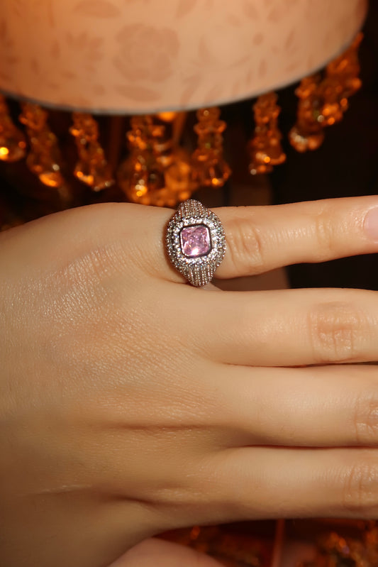 Pink Diamond Pave Pinky Ring (Adjustable)