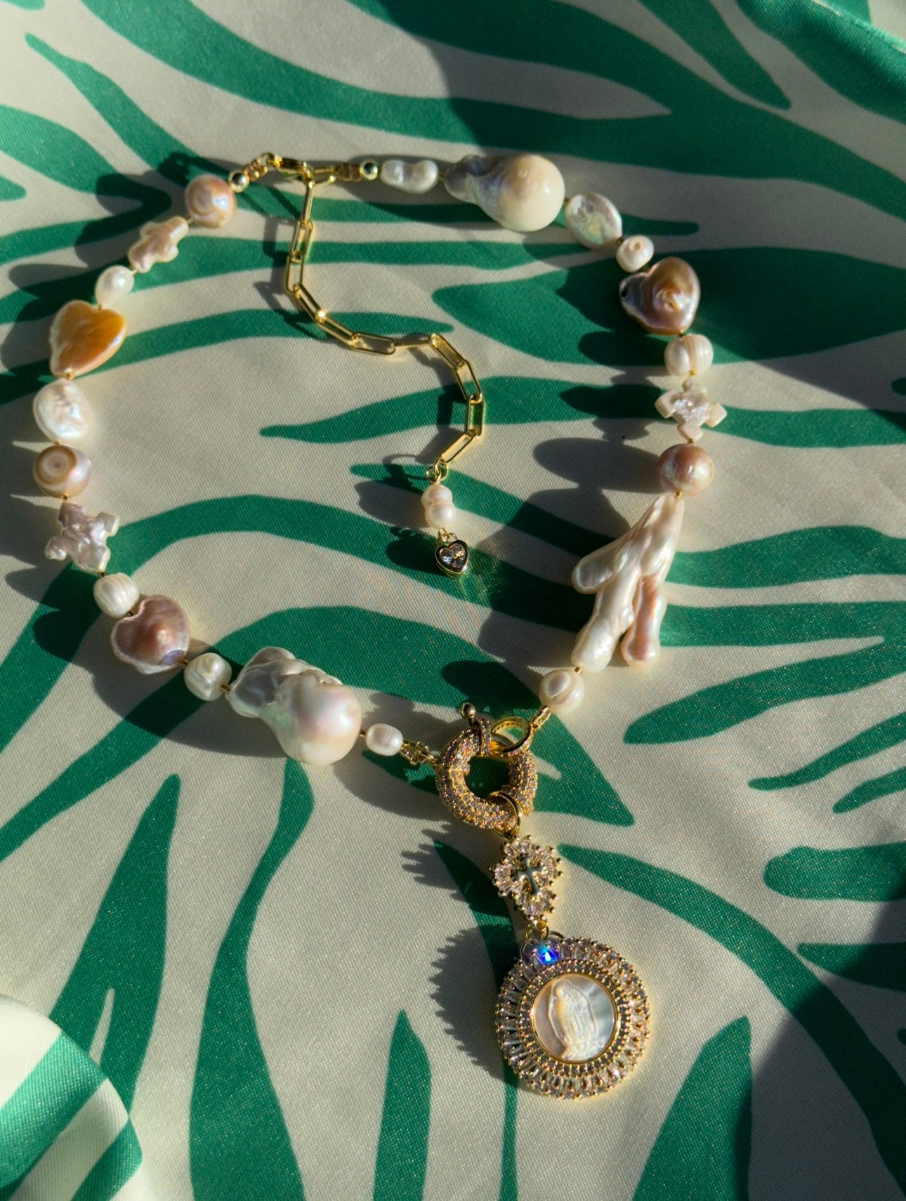 Baroque Pearls Virgen de Guadalupe Necklace