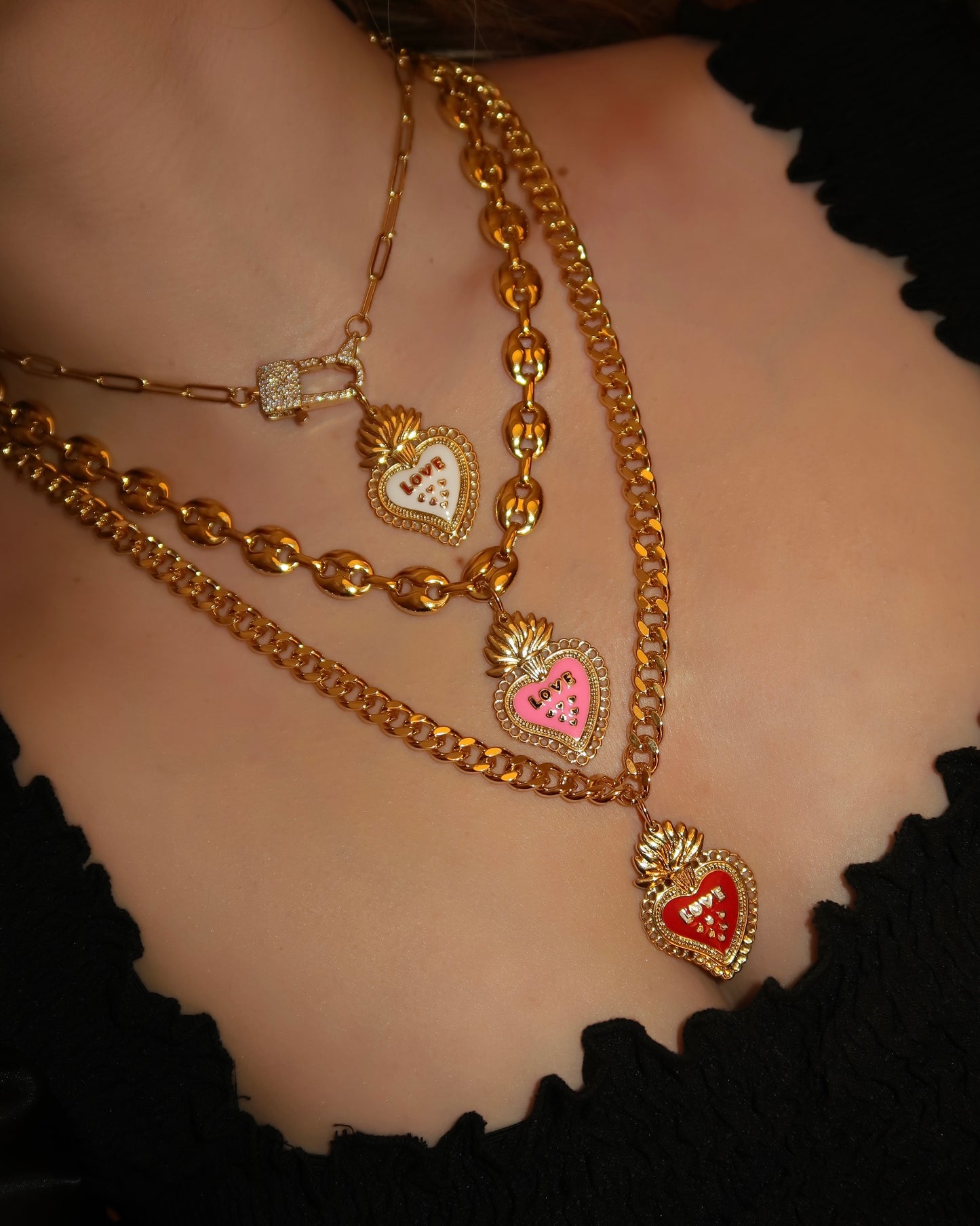 Sacred Heart Necklaces (Choose Style of Chain & Heart Color)