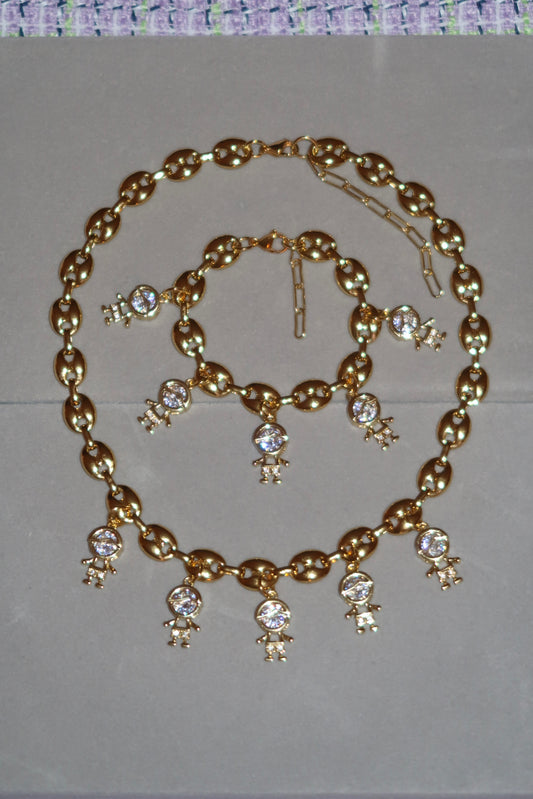 “My Children” Personalized Bubble Mariner Chain Necklace & Bracelet (Sold Separately)