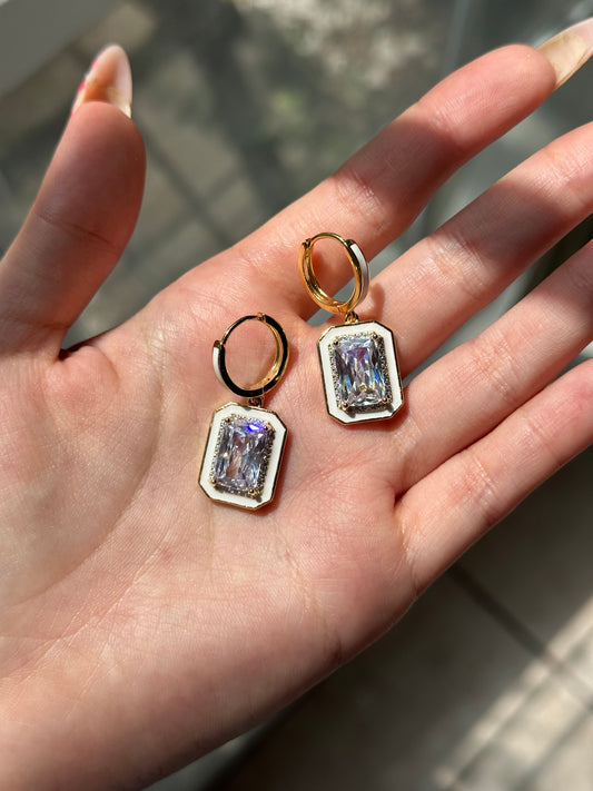 White Enamel Diamond Earrings