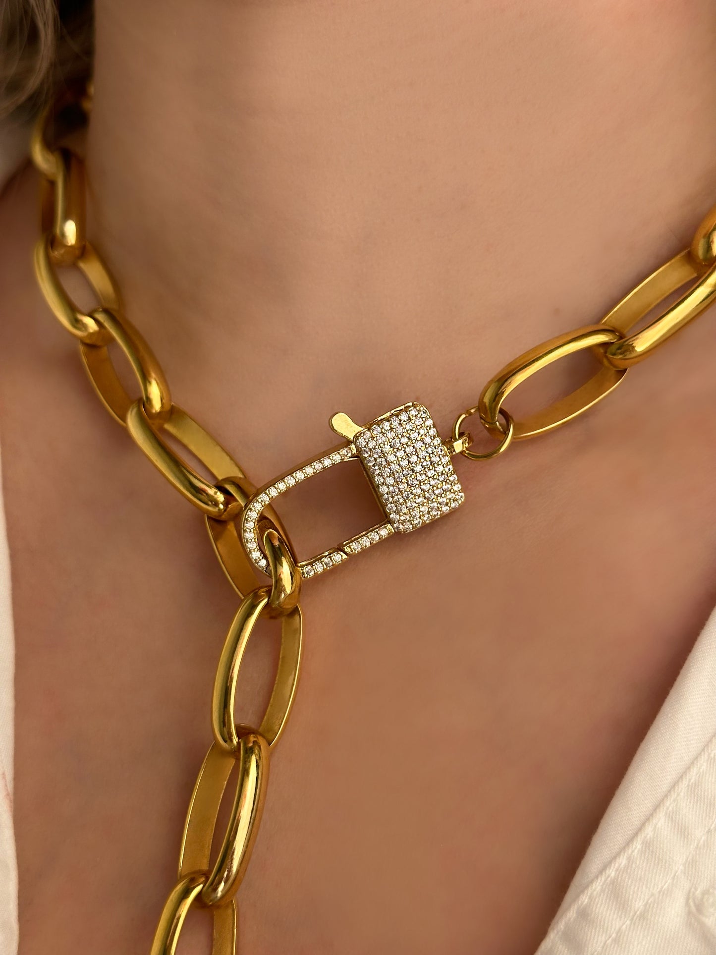 Chunky Chain Diamond Lock Necklace