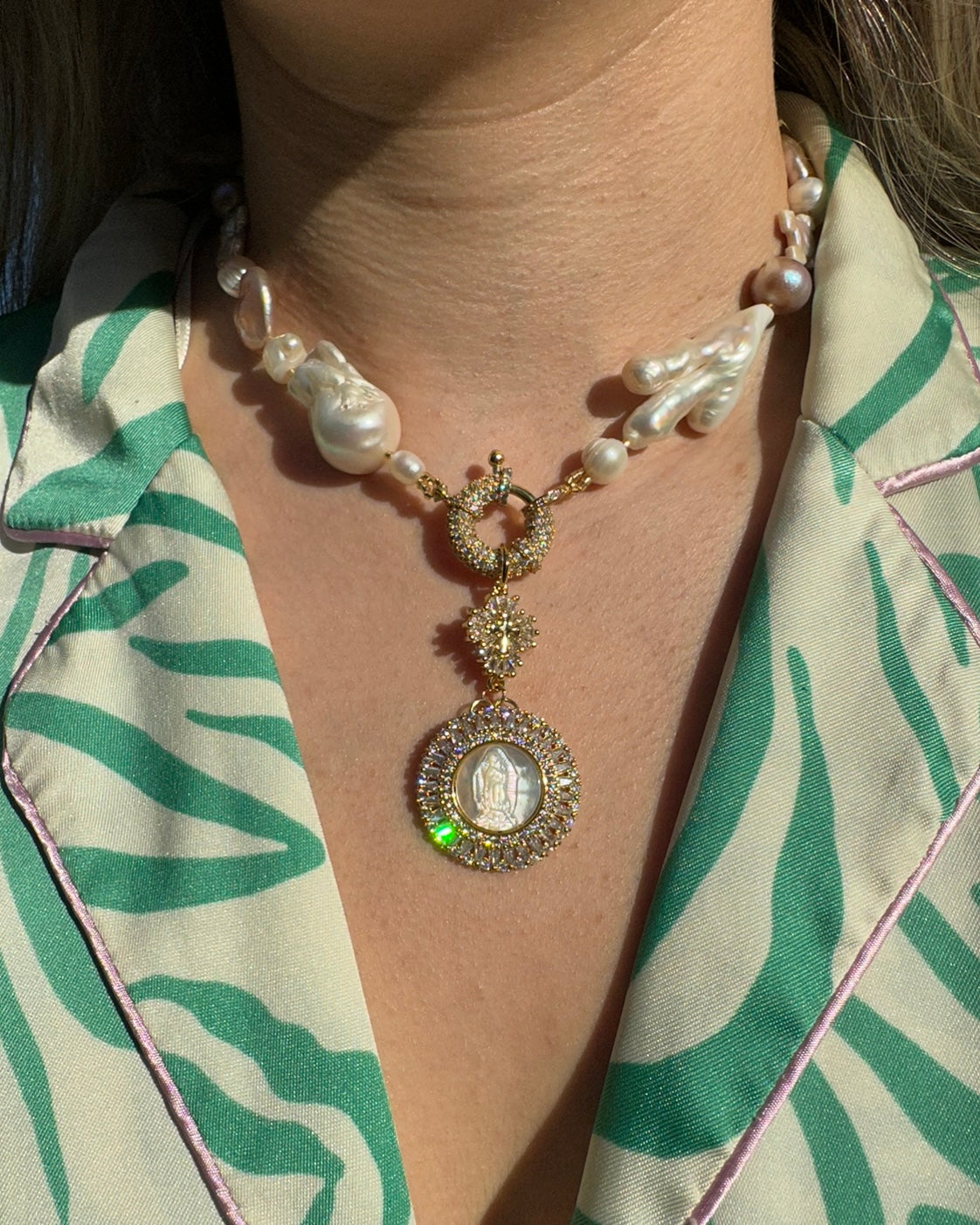 Baroque Pearls Virgen de Guadalupe Necklace