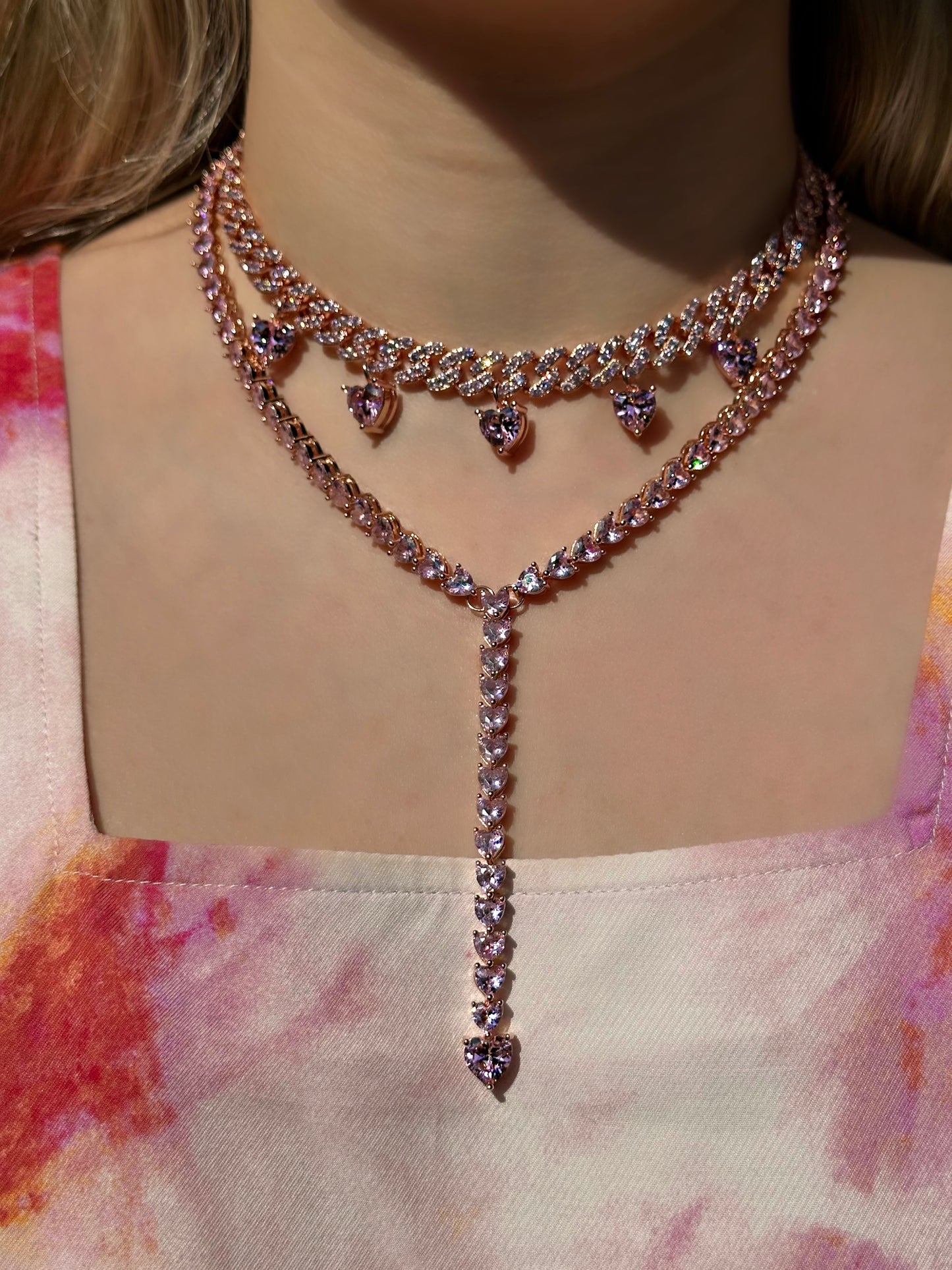 Pink Diamond Hearts Necklaces (Sold Separately)