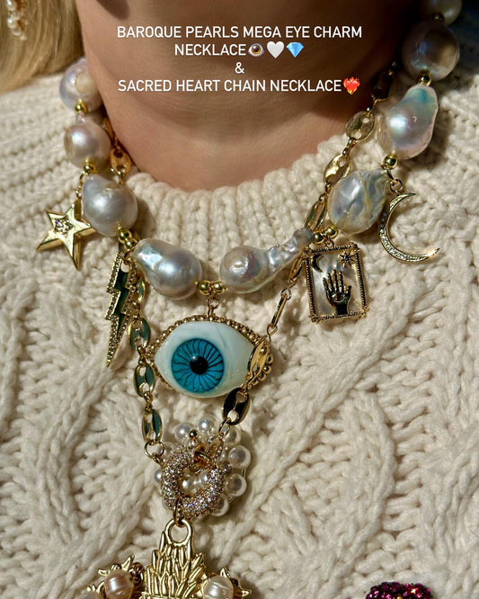 Baroque Pearls Mega Eye & Charms Necklace