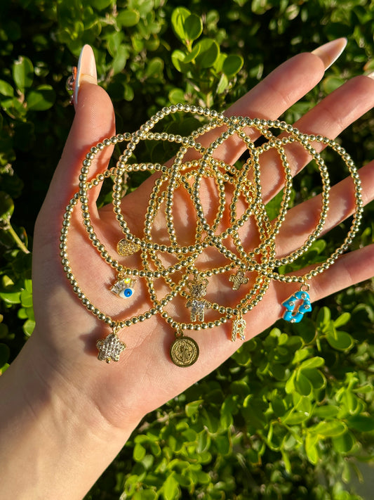 Dainty Gold Beaded Charm Bracelets