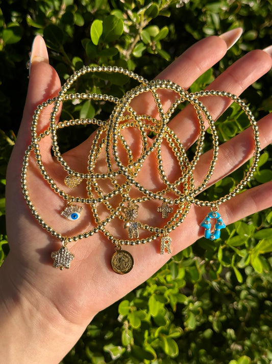 Dainty Gold Beaded Charm Bracelets