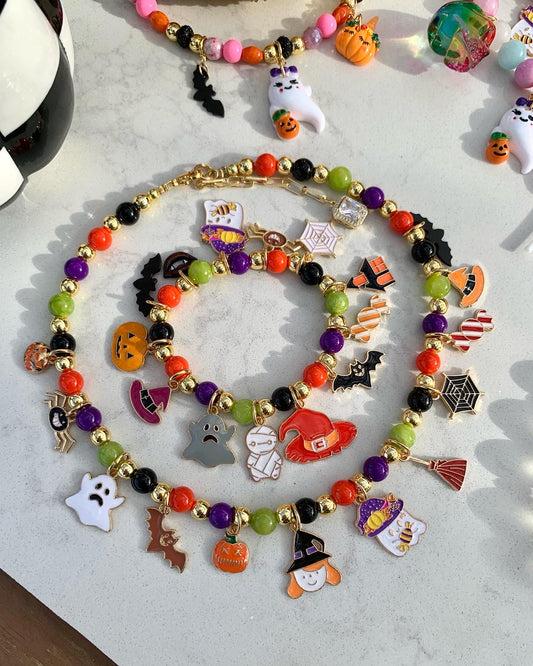 Cute Halloween Charm Necklace & Bracelet (Sold Separately or as a Set)