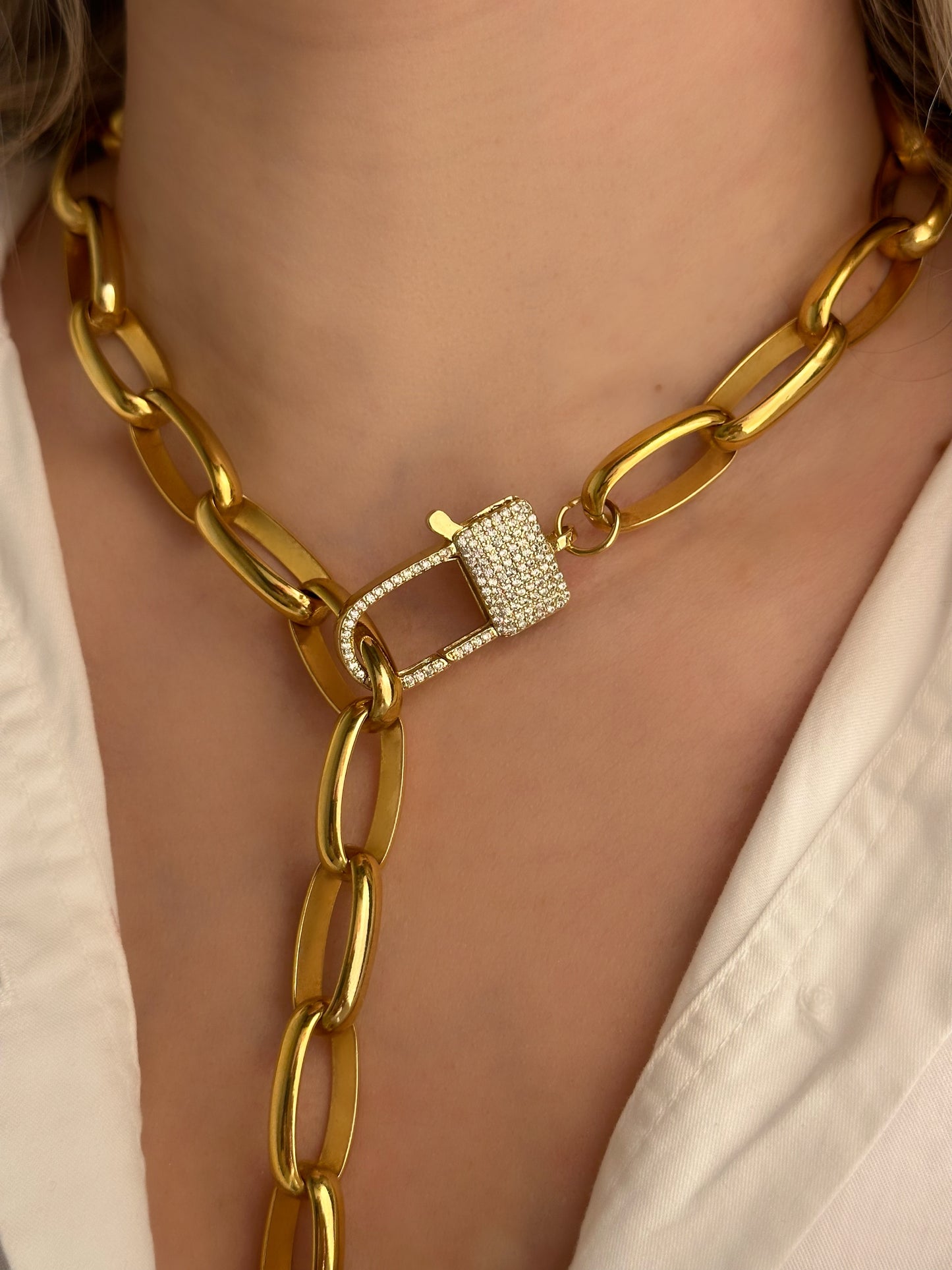 Chunky Chain Diamond Lock Necklace