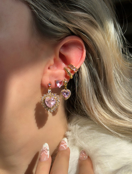 Pink Diamond Heart Earrings