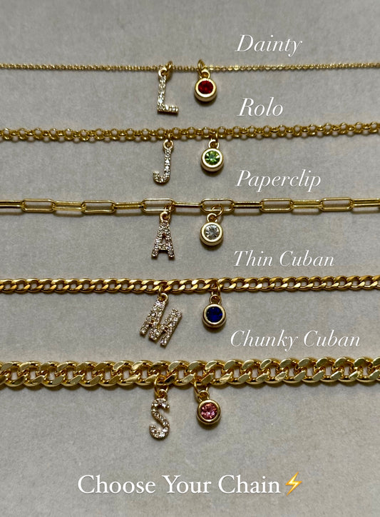 Initial & Birthstone Necklace (Choose Base)