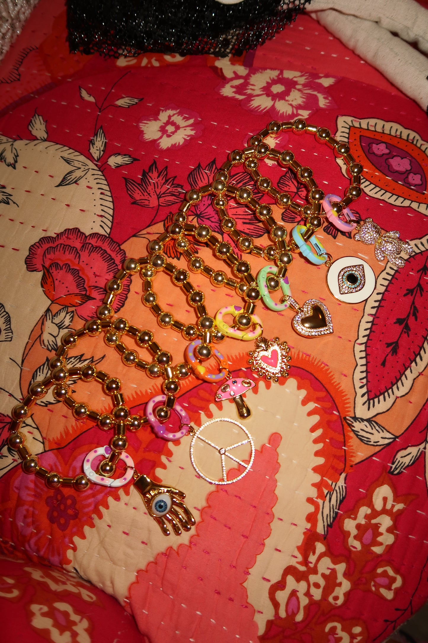 Gold Beaded Lock Charm Bracelets