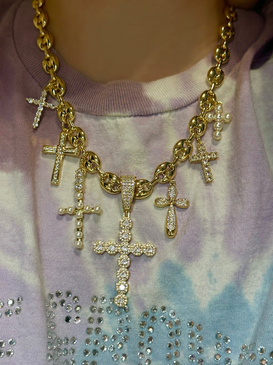 Chunky Chain Crosses Necklace & Earrings