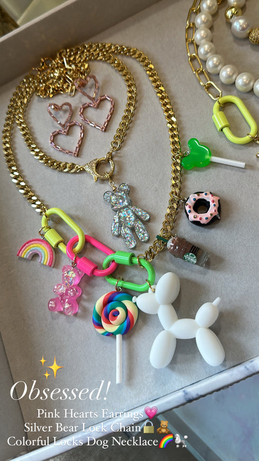 White Balloon Dog & Charms Chain Necklace