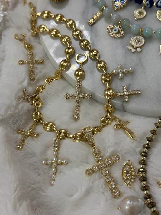 Chunky Chain Crosses Necklace & Earrings