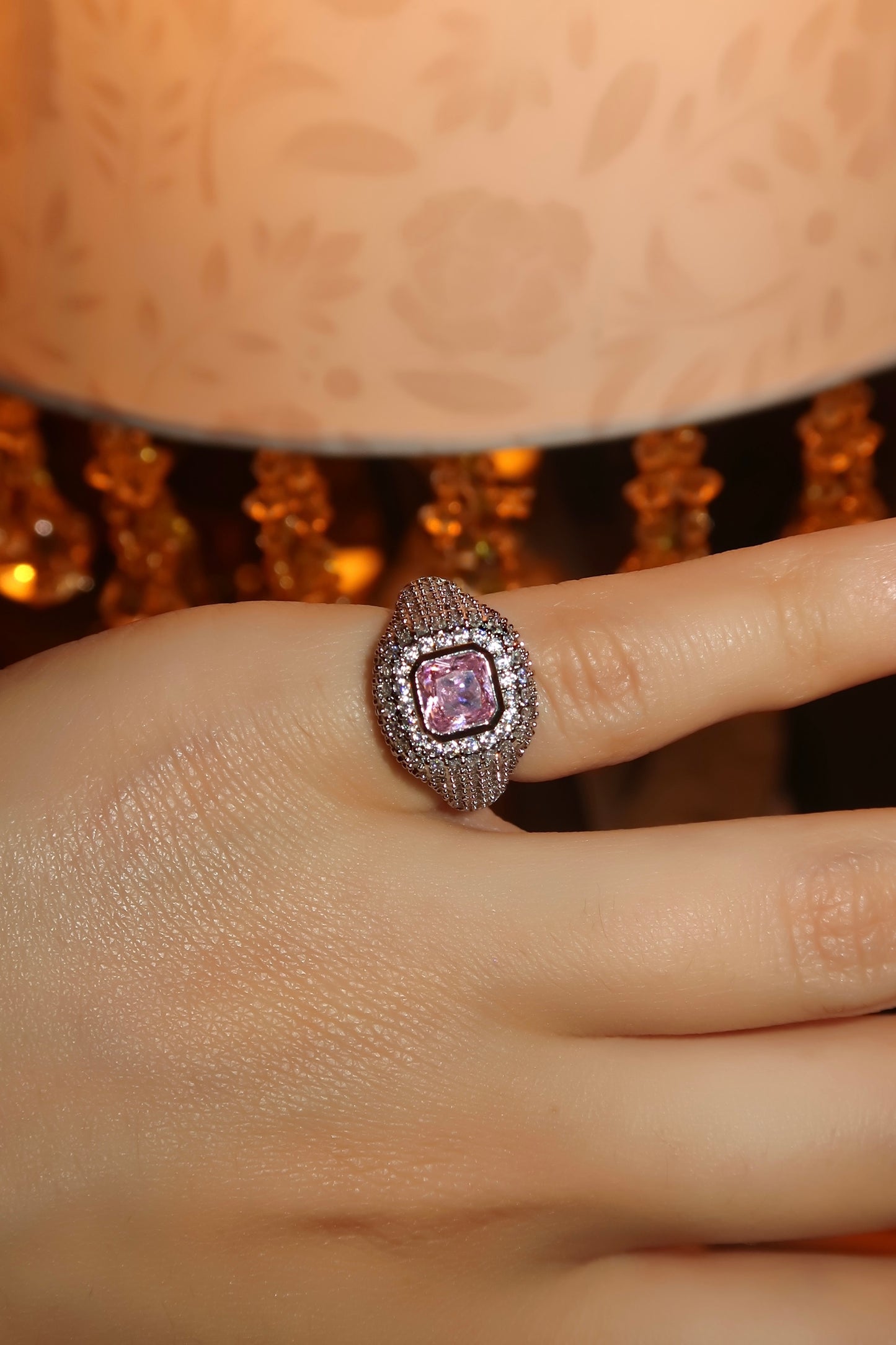 Pink Diamond Pave Pinky Ring (Adjustable)