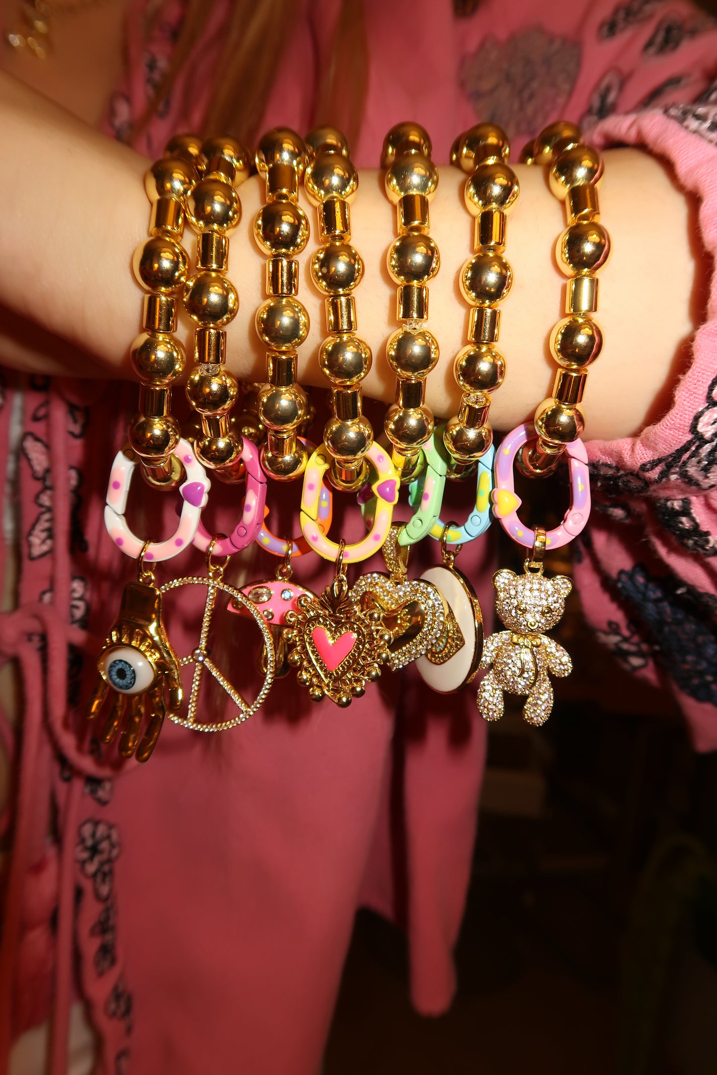 Gold Beaded Lock Charm Bracelets