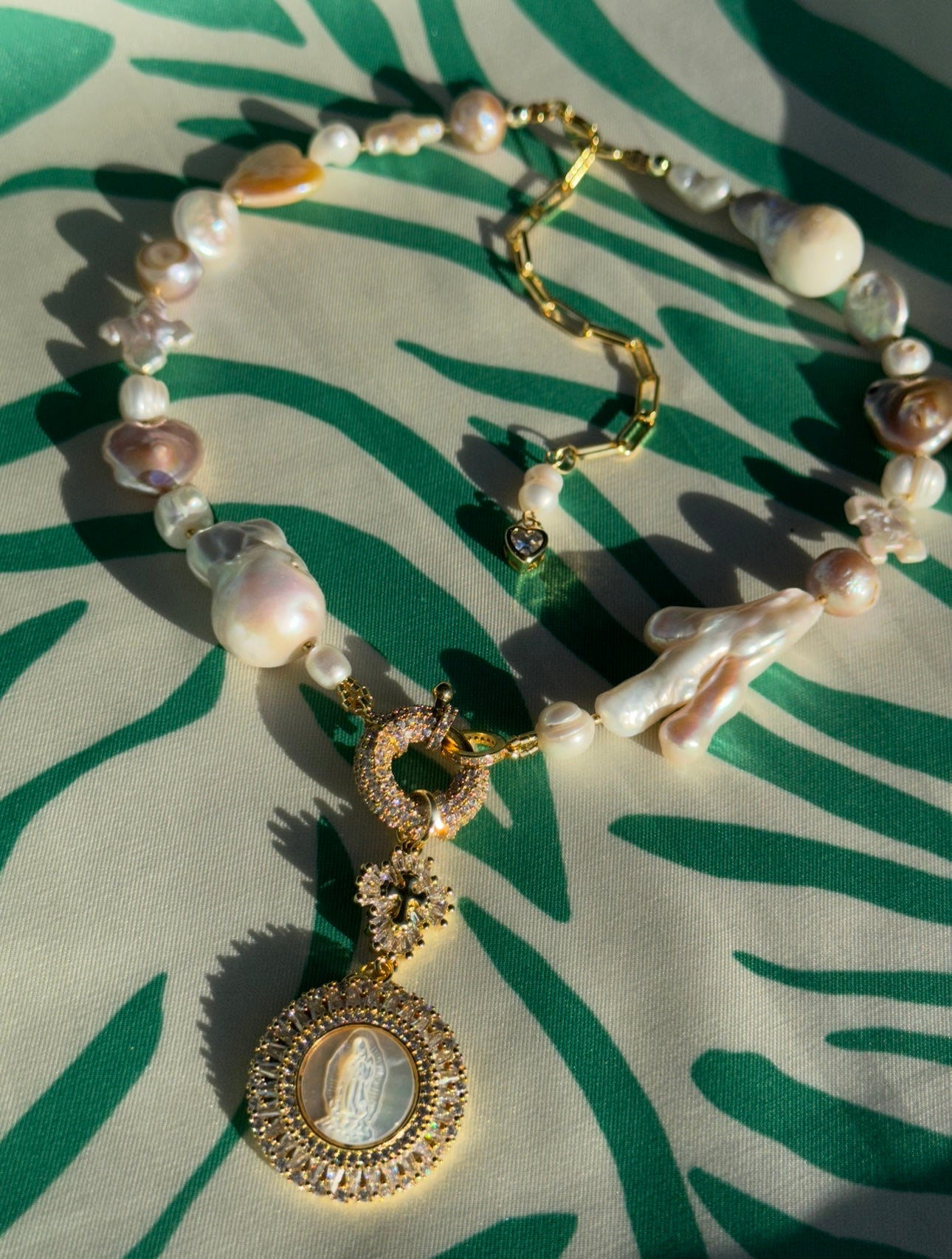 Baroque Pearls Virgen de Guadalupe Necklace