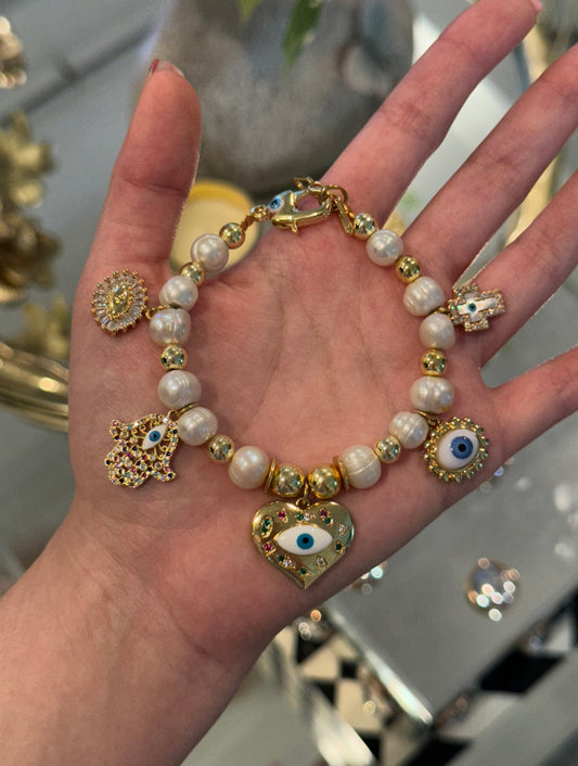 Lucky Eye Charms Pearl Bracelet