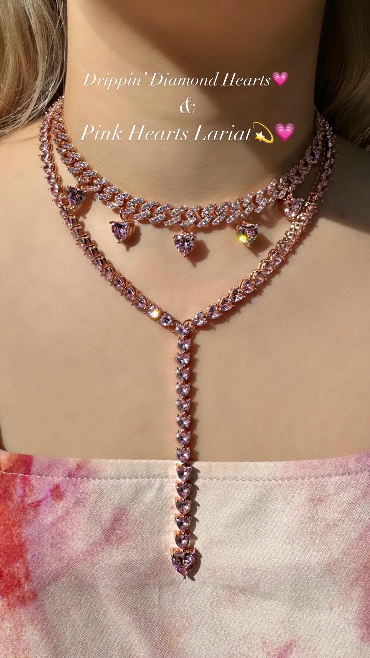 Pink Diamond Hearts Necklaces (Sold Separately)