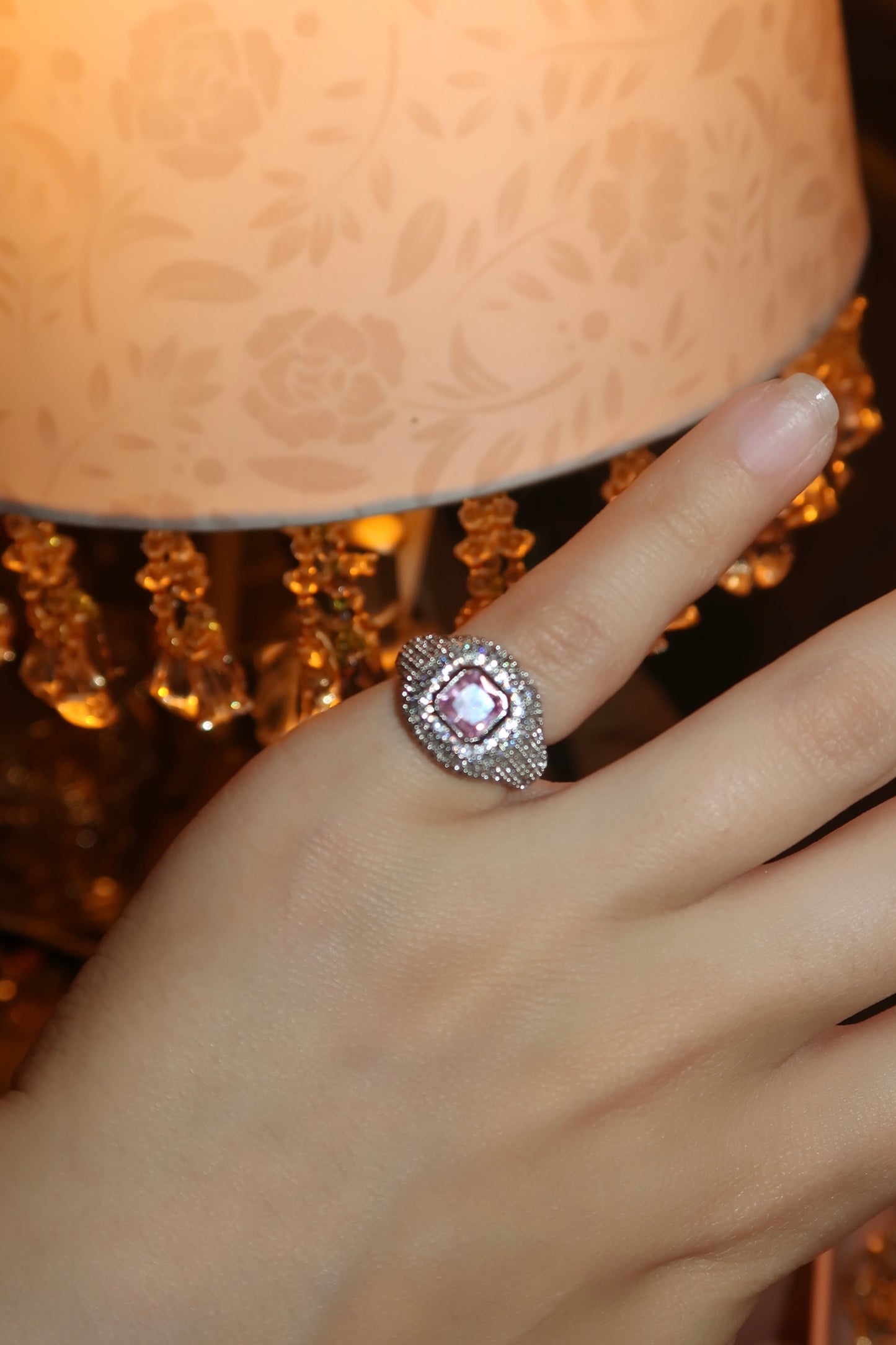 Pink Diamond Pave Pinky Ring (Adjustable)