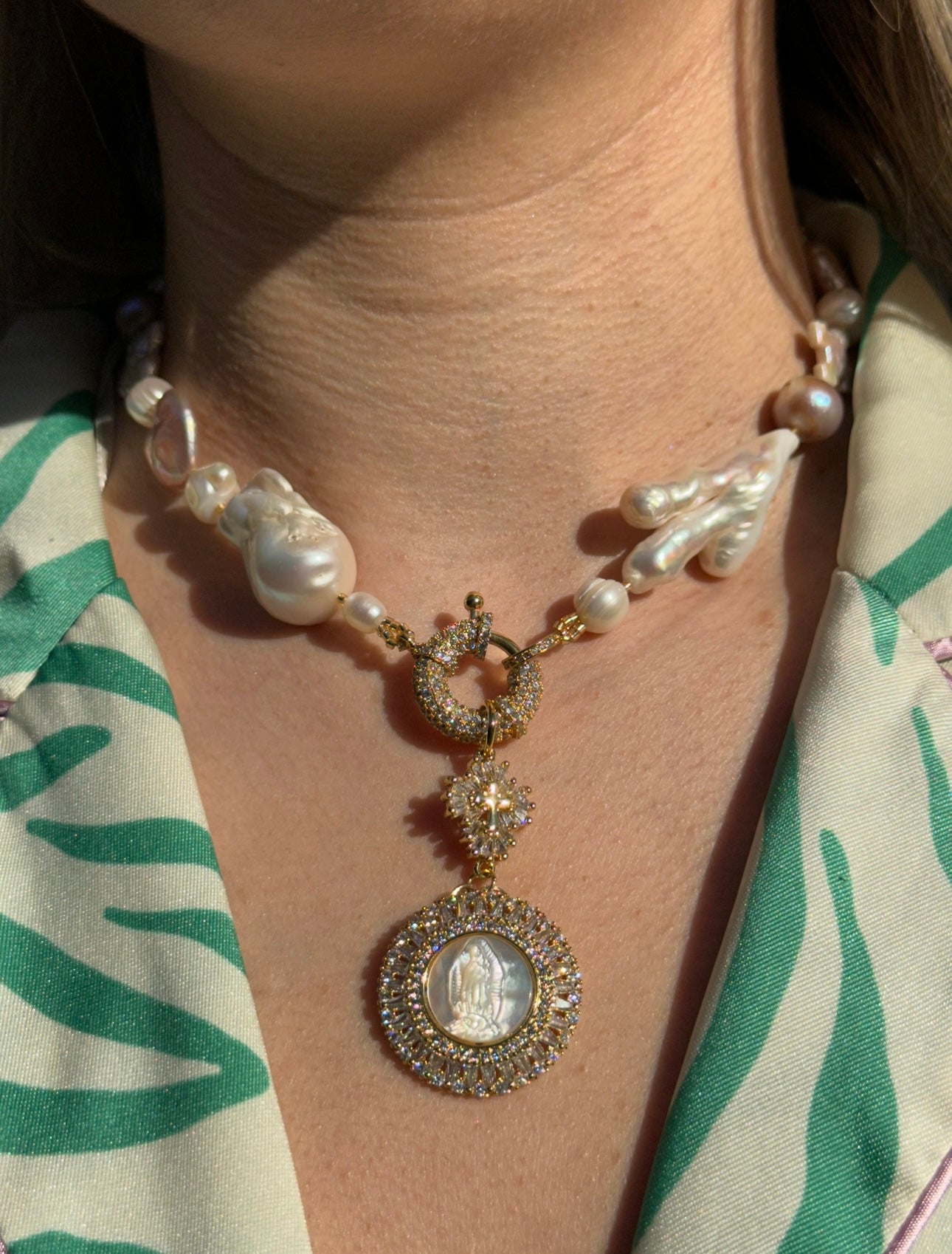 Baroque Pearls Virgen de Guadalupe Necklace