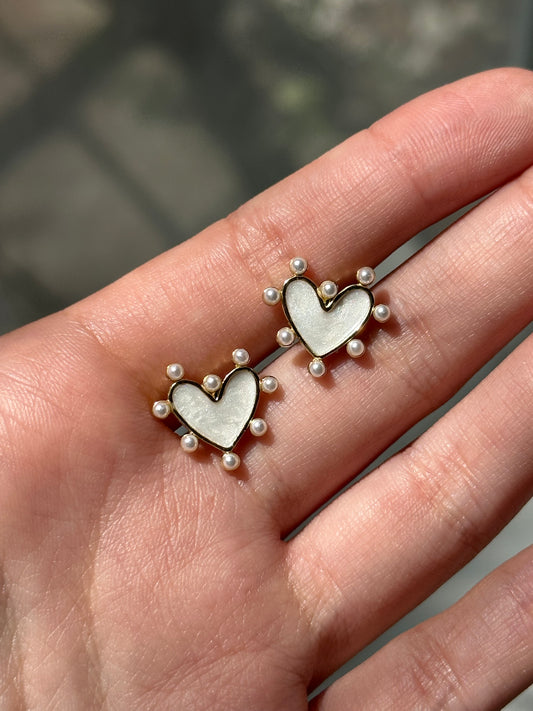 Pearl Heart Studs