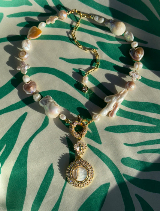 Baroque Pearls Virgen de Guadalupe Necklace