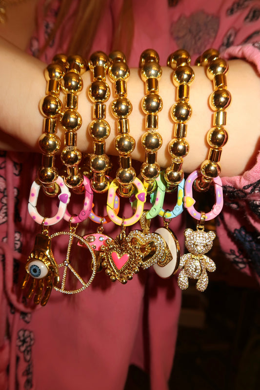 Gold Beaded Lock Charm Bracelets