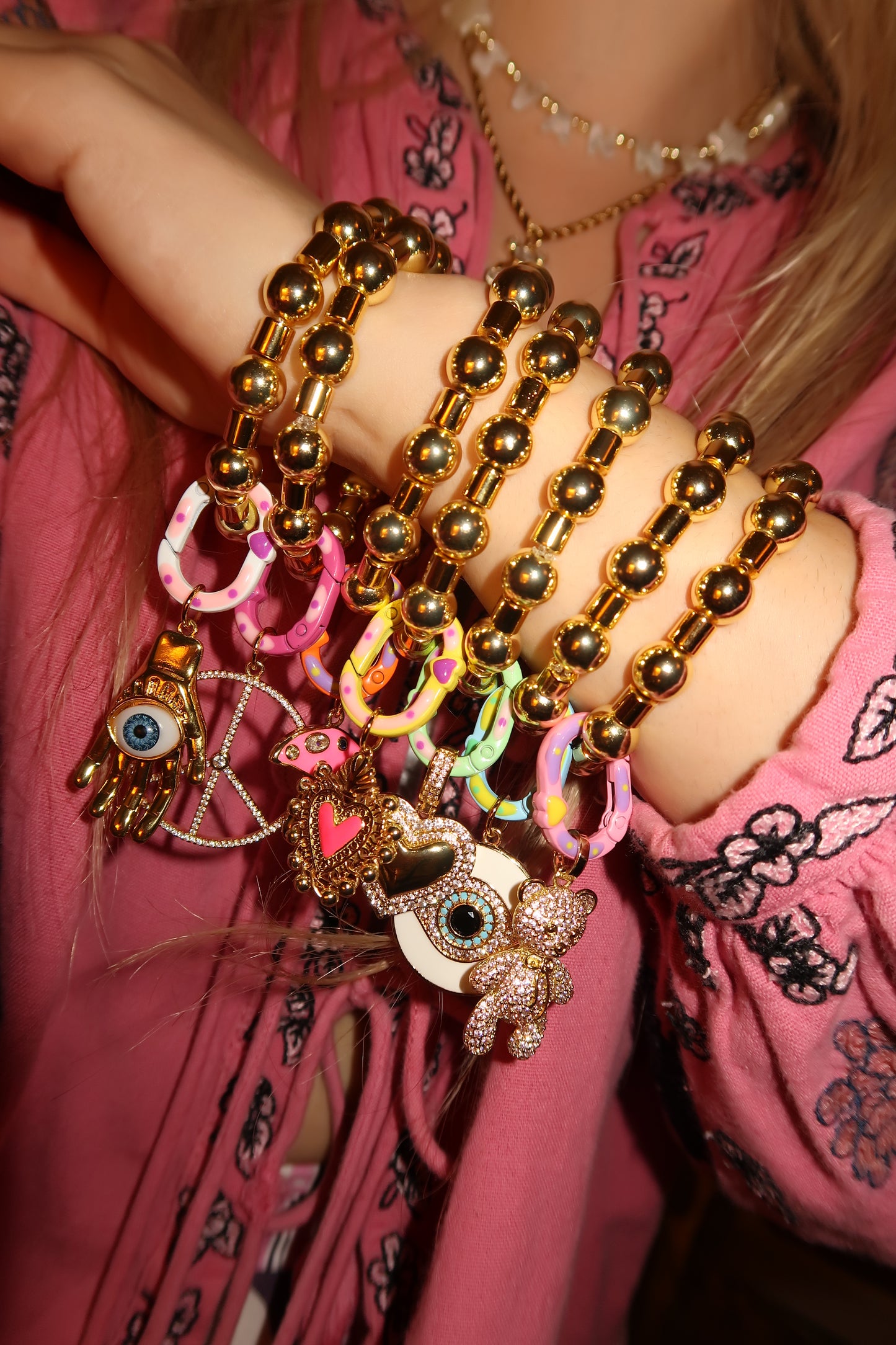 Gold Beaded Lock Charm Bracelets