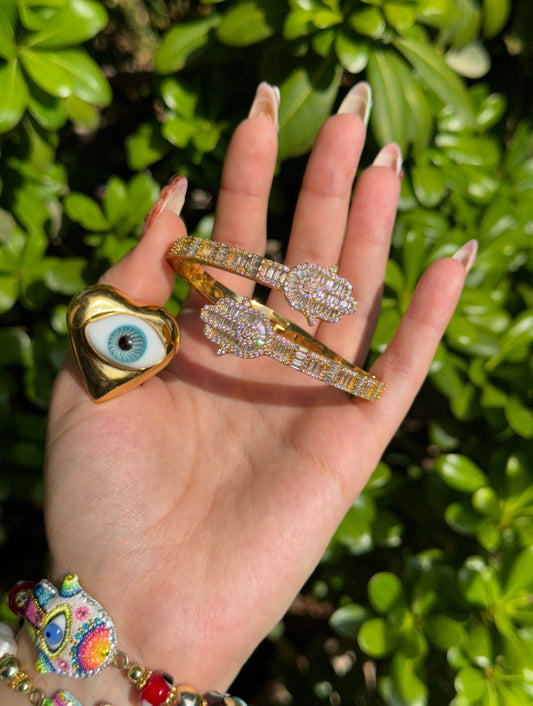 Diamond Double Hamsa Bangle