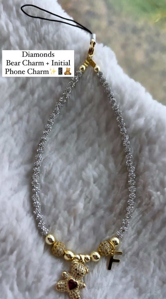 Diamonds Bear & Initial Phone Charm